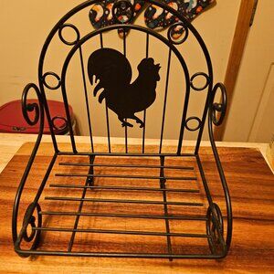 wrought iron rooster wall hanging shelf with 2 hooks